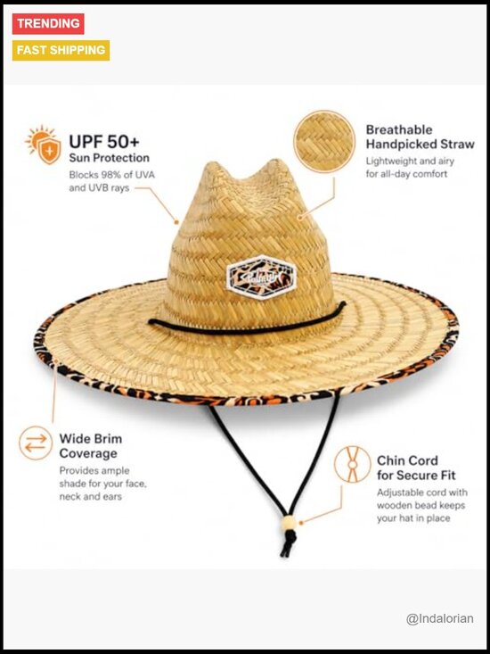 Straw Sun Hat with Wide Brim UPF 50+ for Men Women Beach Fishing main image 6